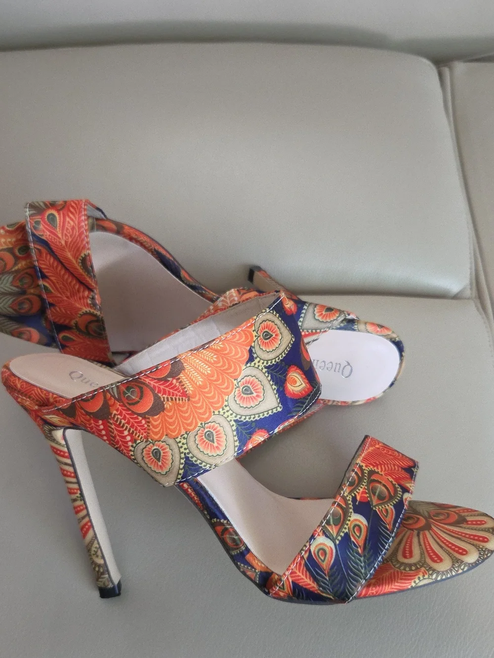 Women's Paisley Print High Heel Slide Sandals - Orange/ Blue/ Green Size EU 40